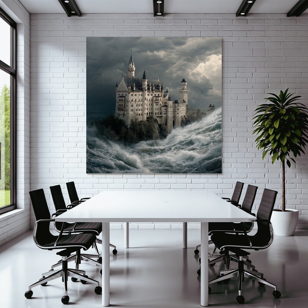 Dramatic Castle Scenes Between Waves and Stormy Sky