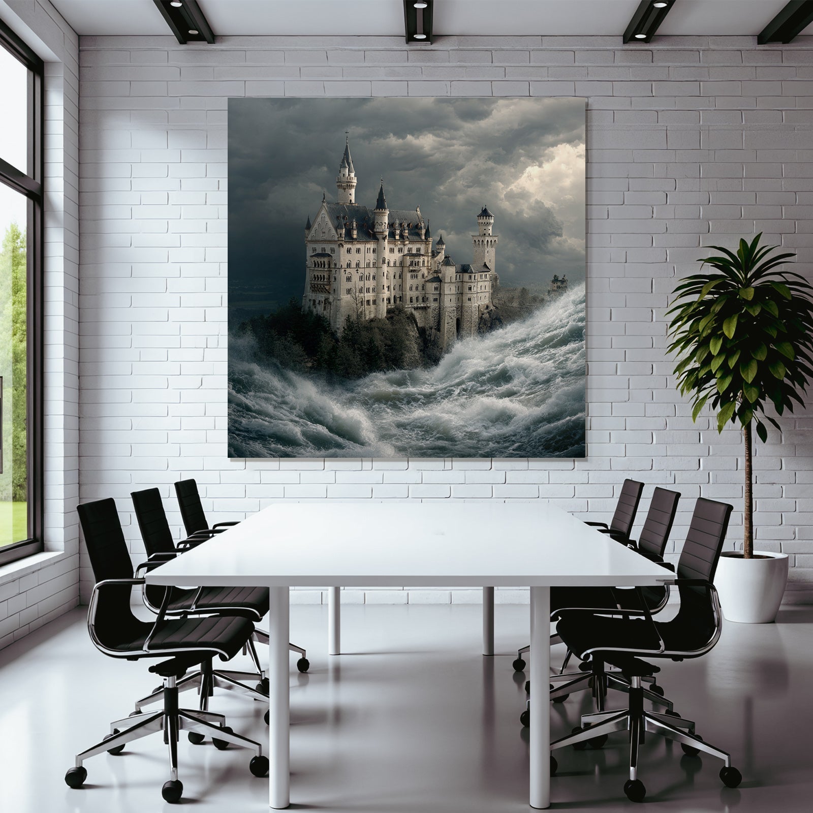 Dramatic Castle Scenes Between Waves and Stormy Sky