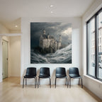 Dramatic Castle Scenes Between Waves and Stormy Sky
