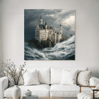 Dramatic Castle Scenes Between Waves and Stormy Sky
