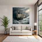Dramatic Castle Scenes Between Waves and Stormy Sky
