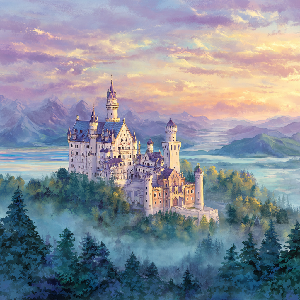 Fantasieschloss Mit Mountains Und See Im Hintergrund | Scloesser und Burgen | Architektur