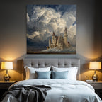 Imaginative Castle Against Dramatic Sky With Swirling Clouds