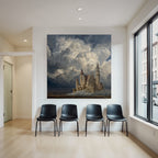 Imaginative Castle Against Dramatic Sky With Swirling Clouds