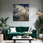 Imaginative Castle Against Dramatic Sky With Swirling Clouds