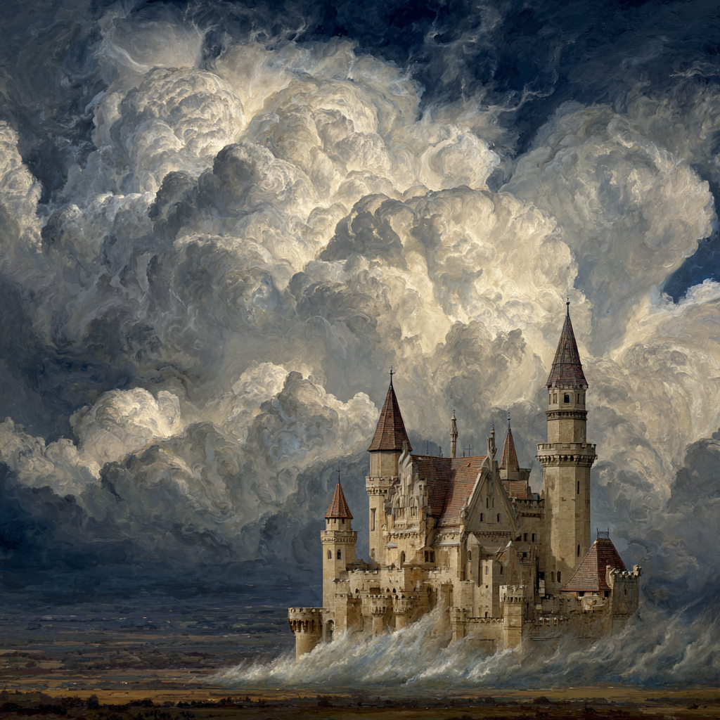 Fantasievolles Schloss Vor Drama Himmel Mit Swirling Wolken | Scloesser und Burgen | Architektur