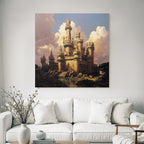 Large Castle with Towers and Cloudy Sky
