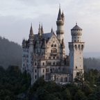 Grosses Ornate Schloss Auf Felsvorsprung Umgeben Von Bäumen Und Bergen | Scloesser und Burgen | Architektur