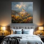 Picturesque castle in autumn landscape with impressive sky