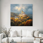 Picturesque castle in autumn landscape with impressive sky
