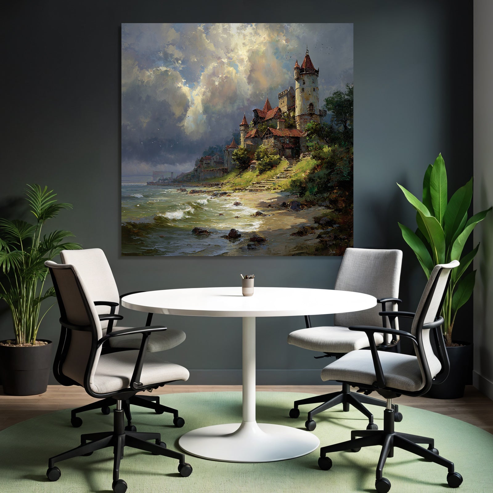 Picturesque landscape with a castle on the shore