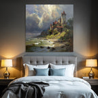 Picturesque landscape with a castle on the shore