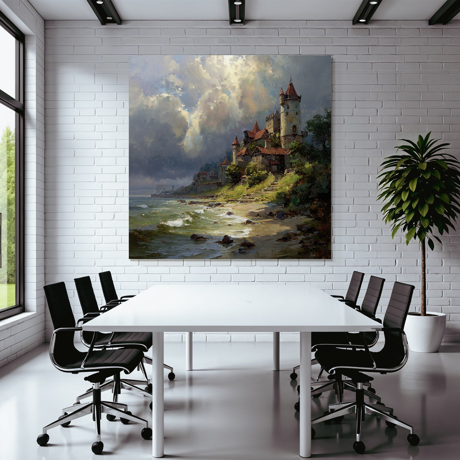 Picturesque landscape with a castle on the shore