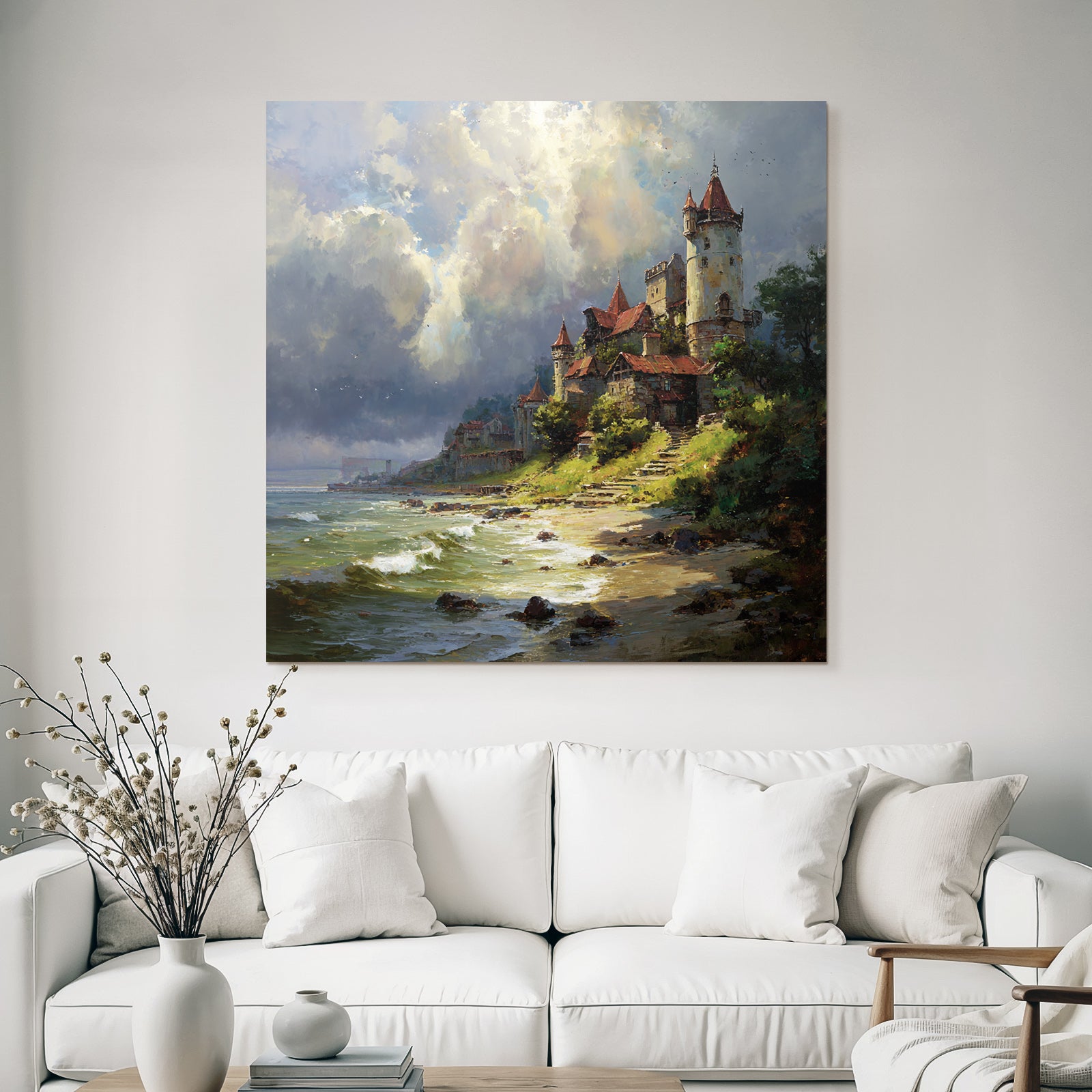 Picturesque landscape with a castle on the shore