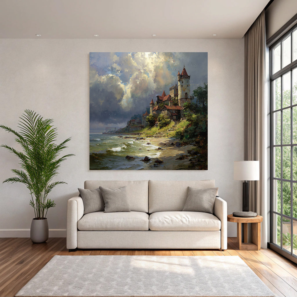 Picturesque landscape with a castle on the shore