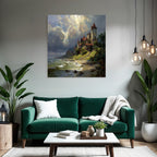 Picturesque landscape with a castle on the shore