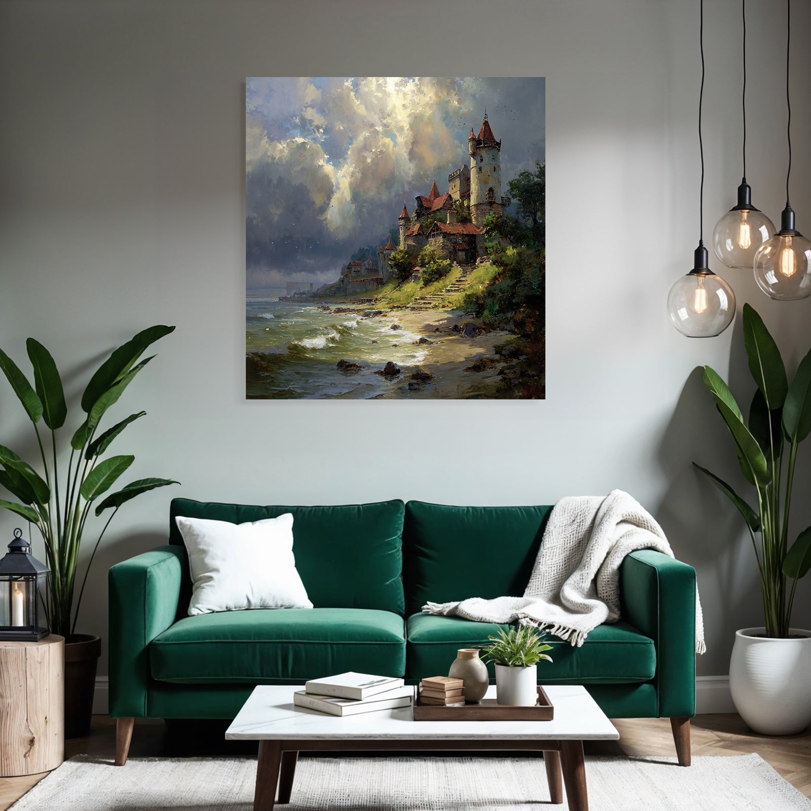 Picturesque landscape with a castle on the shore