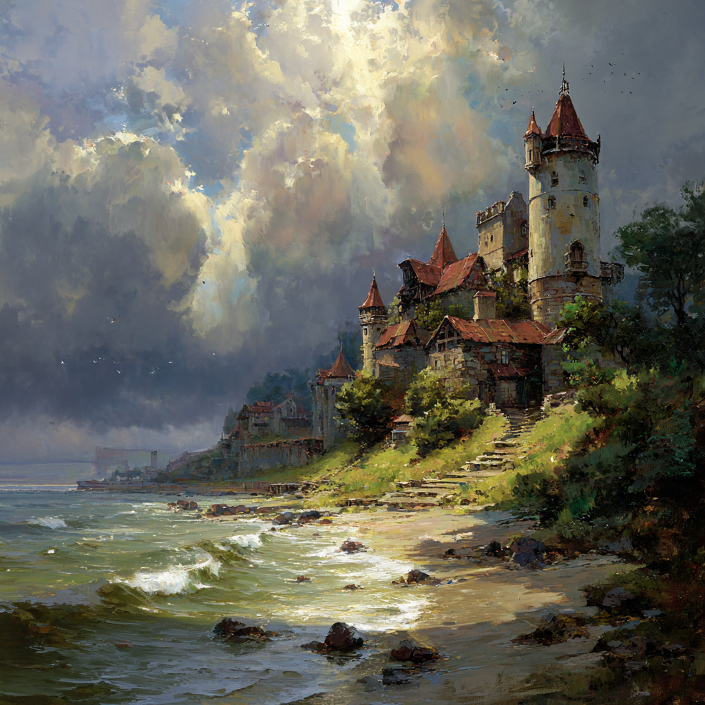 Malerische Landschaft Mit Burg Am Ufer | Scloesser und Burgen | Architektur