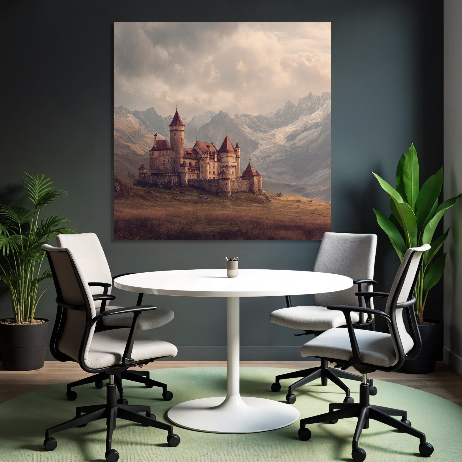 Picturesque castle with mountains in the background