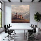 Picturesque castle with mountains in the background