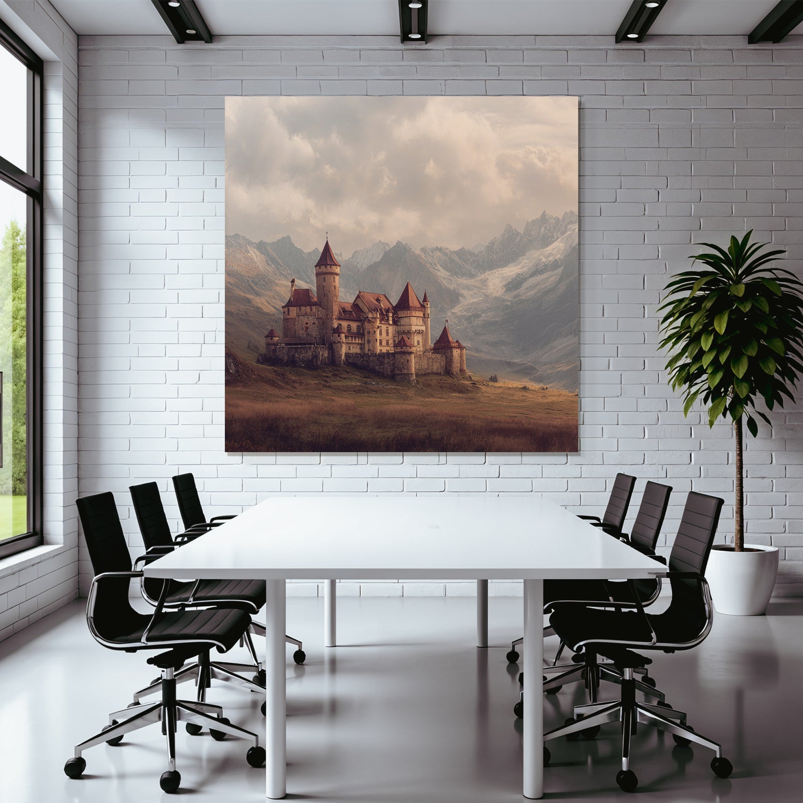 Picturesque castle with mountains in the background