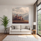 Picturesque castle with mountains in the background