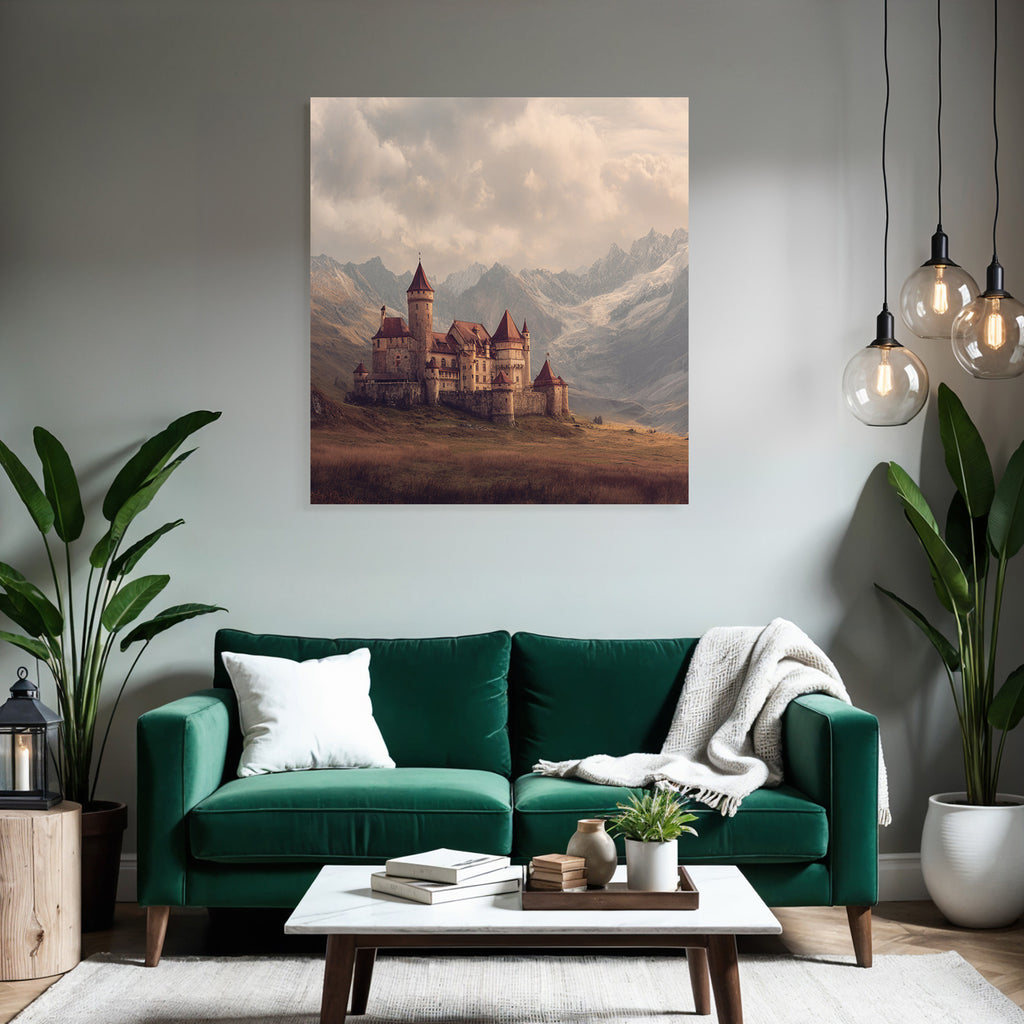 Picturesque castle with mountains in the background