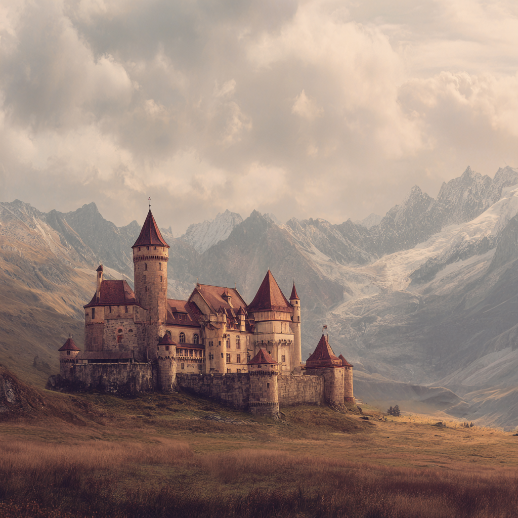 Malerisches Schloss Mit Bergen Im Hintergrund | Scloesser und Burgen | Architektur