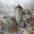 Mittelalterliche Burg In Herbstlandschaft Mit Nebelbergen | Scloesser und Burgen | Architektur