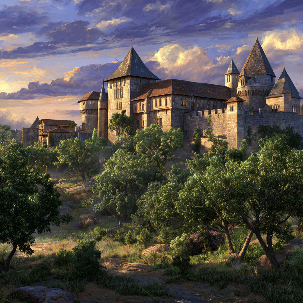 Mittelalterliches Schloss Im Malfeld Bei Sonnenuntergang | Scloesser und Burgen | Architektur