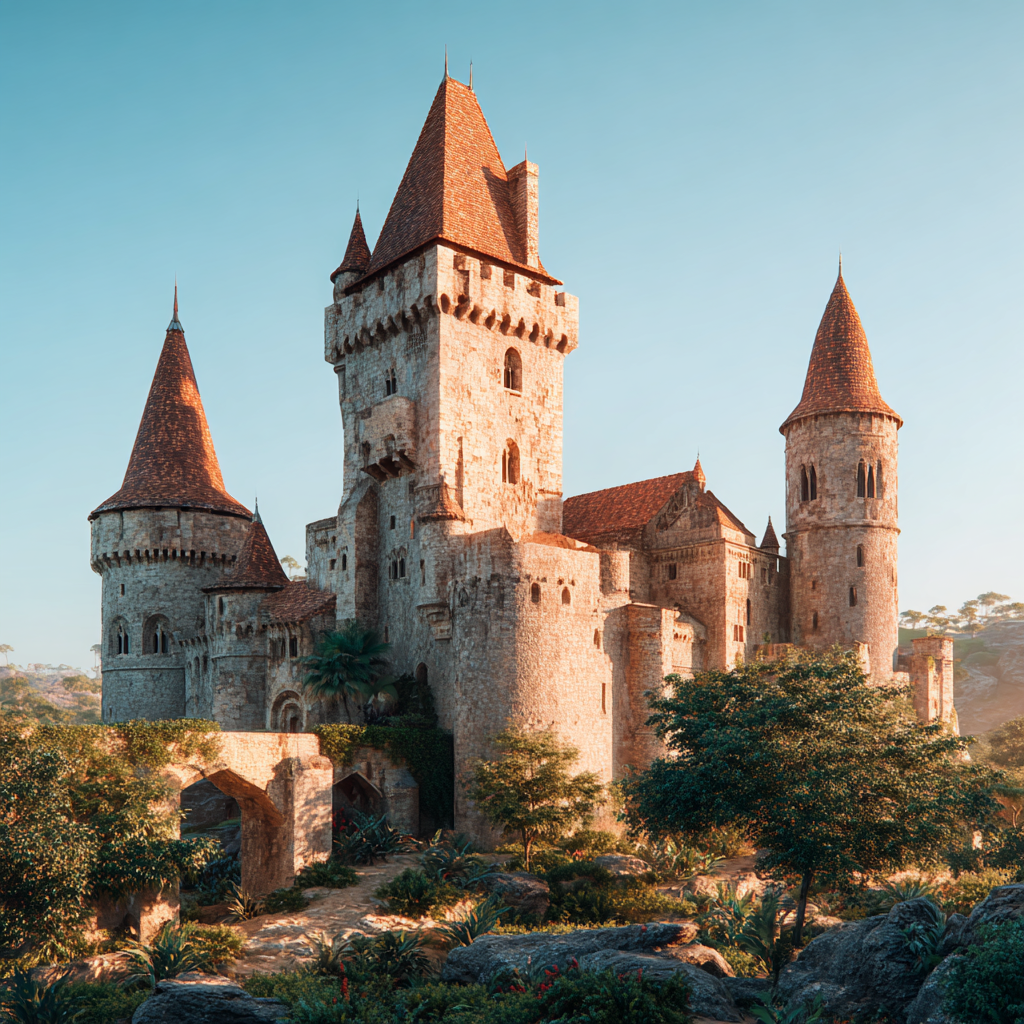 Mittelalterliches Schloss Mit Türmen Und Grünem Umfeld | Scloesser und Burgen | Architektur