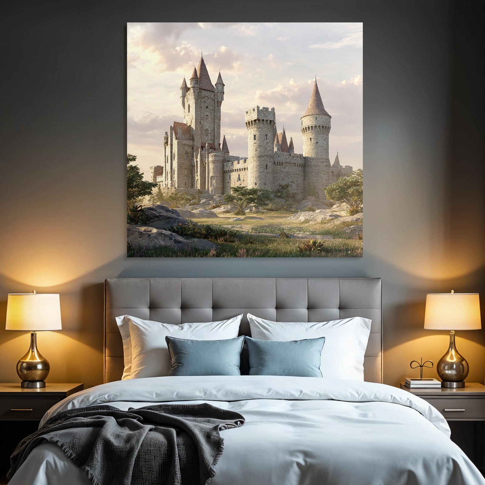 Medieval Castle Surrounded by Green and Rock Sky Historical