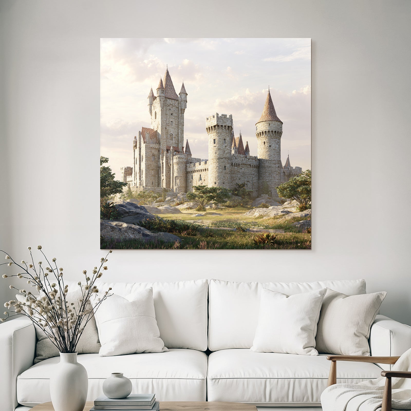 Medieval Castle Surrounded by Green and Rock Sky Historical