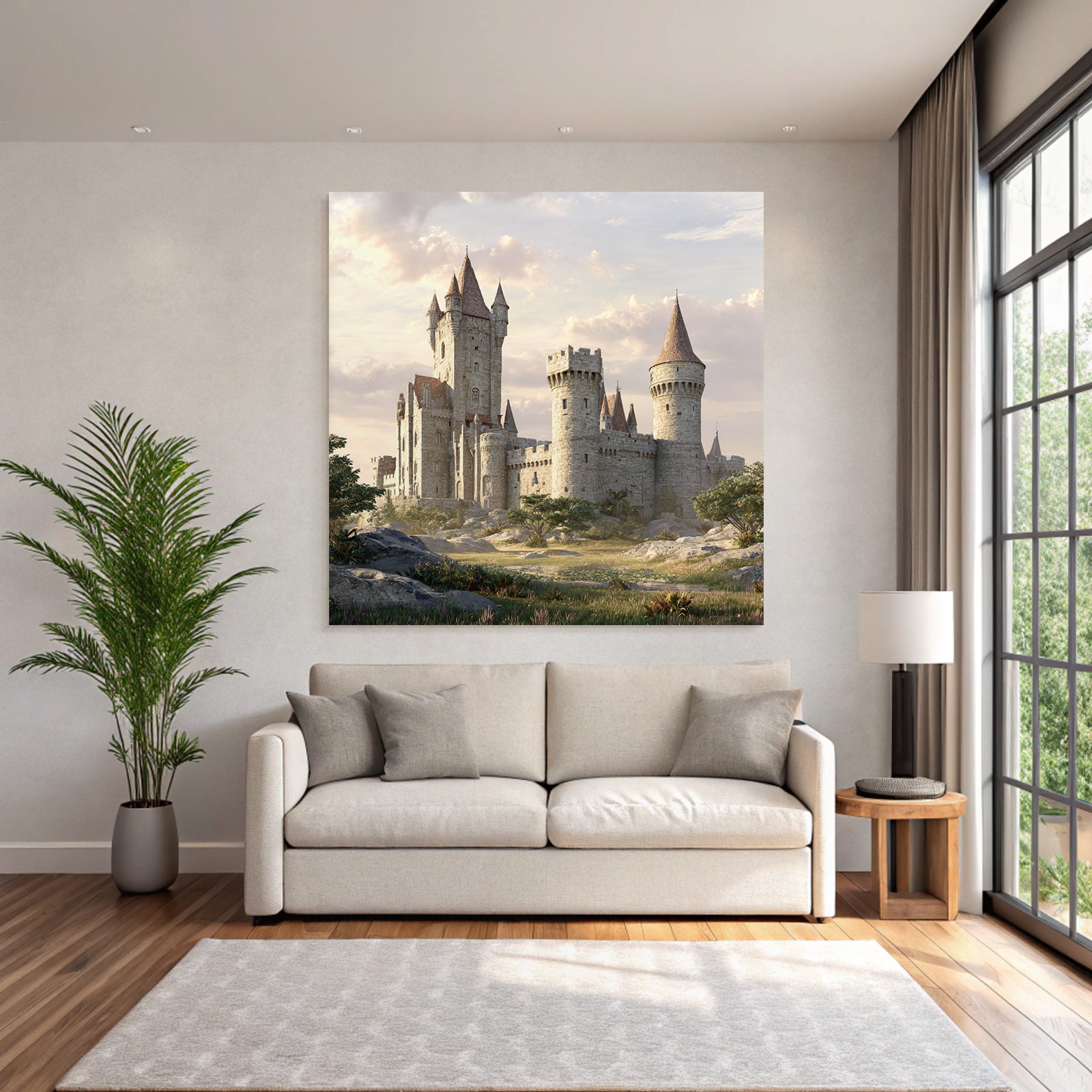 Medieval Castle Surrounded by Green and Rock Sky Historical