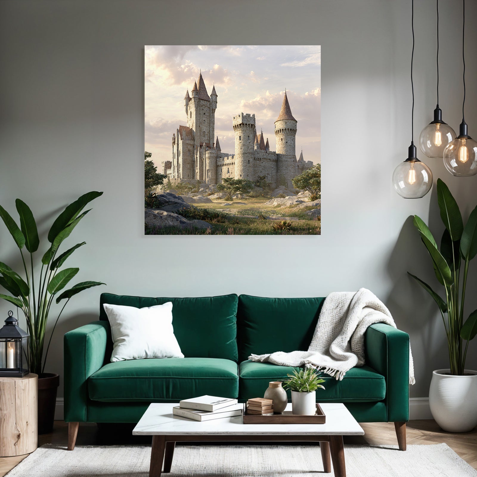 Medieval Castle Surrounded by Green and Rock Sky Historical