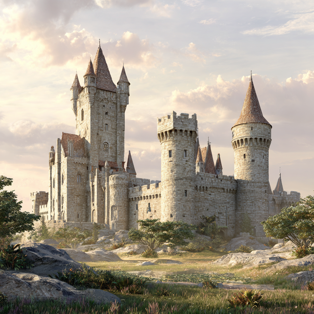 Mittelalterliches Schloss Umgeben Von Grünem Und Felsen Himmel Historisch | Scloesser und Burgen | Architektur