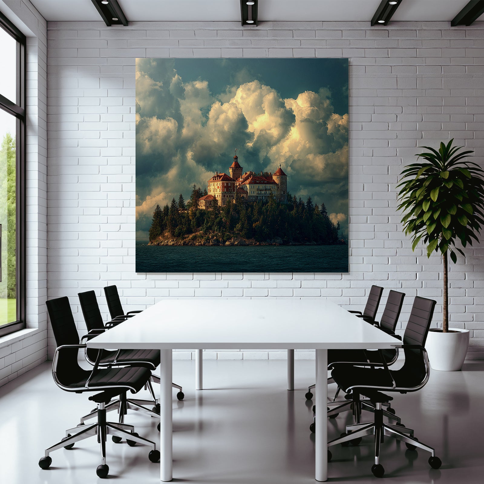 Picturesqü Castle on an island surrounded by water and trees