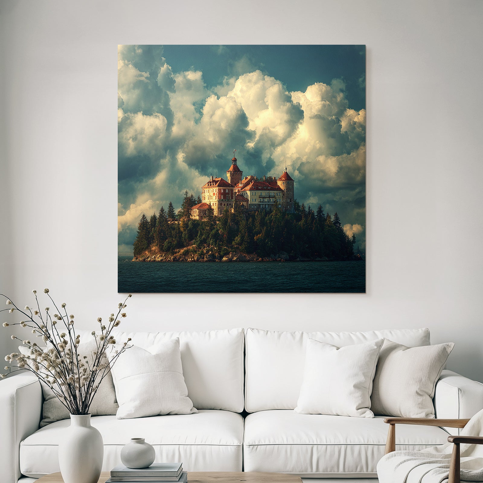 Picturesqü Castle on an island surrounded by water and trees