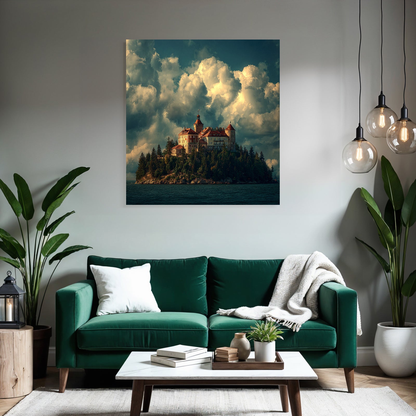 Picturesqü Castle on an island surrounded by water and trees