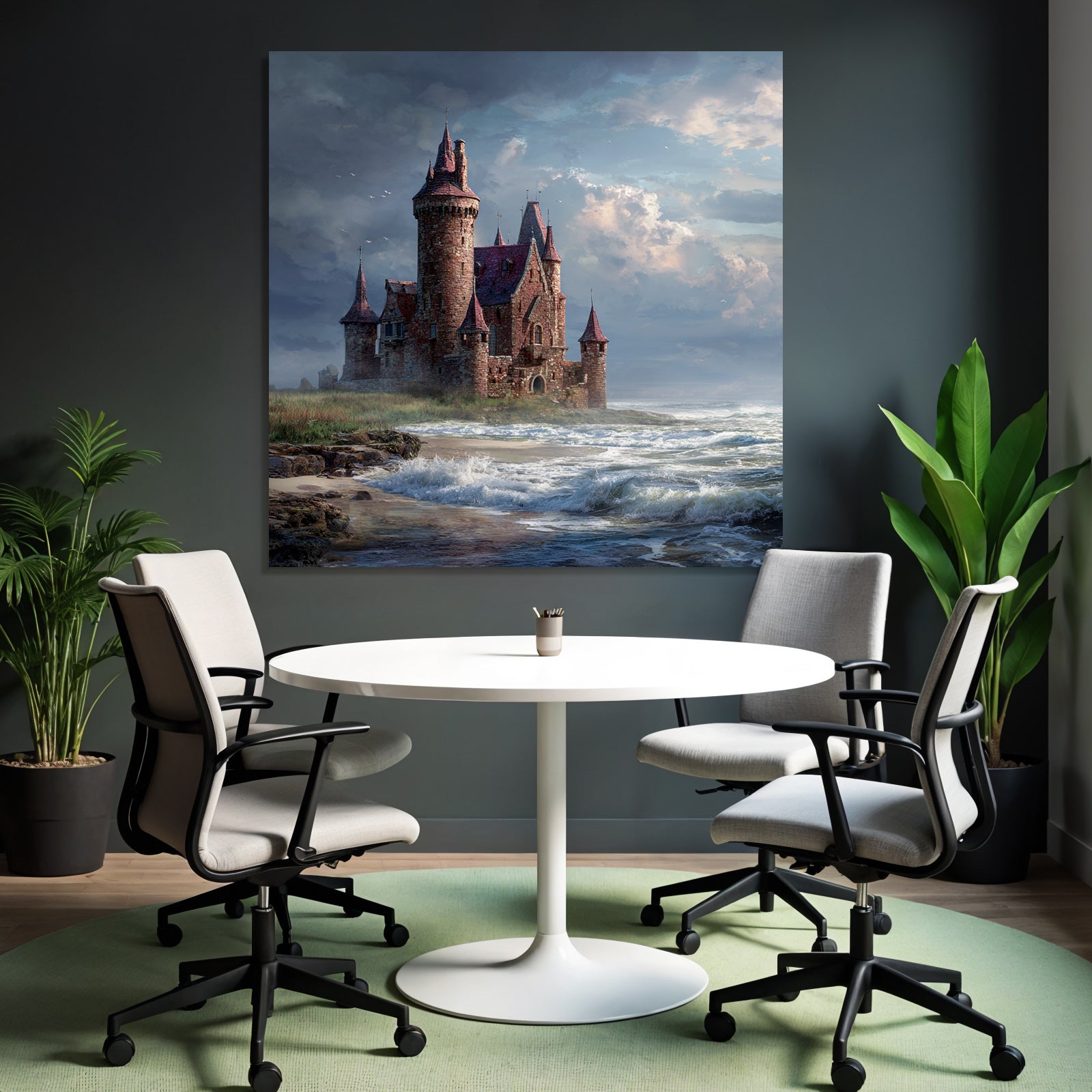 Castle by the Sea with Doors and Clouds Drama Fantasy World