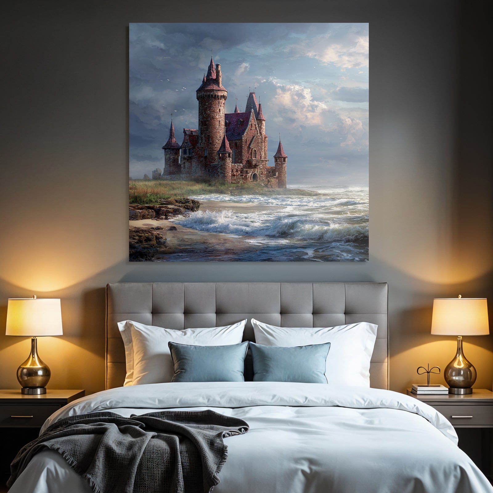 Castle by the Sea with Doors and Clouds Drama Fantasy World