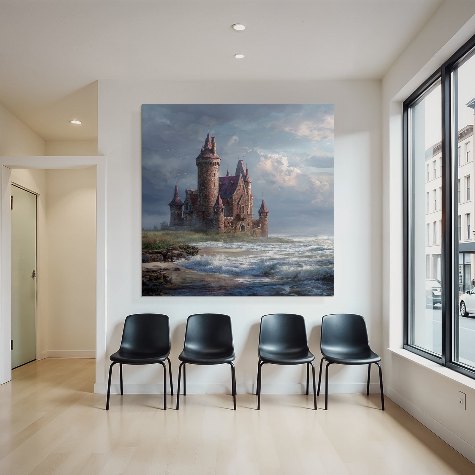 Castle by the Sea with Doors and Clouds Drama Fantasy World