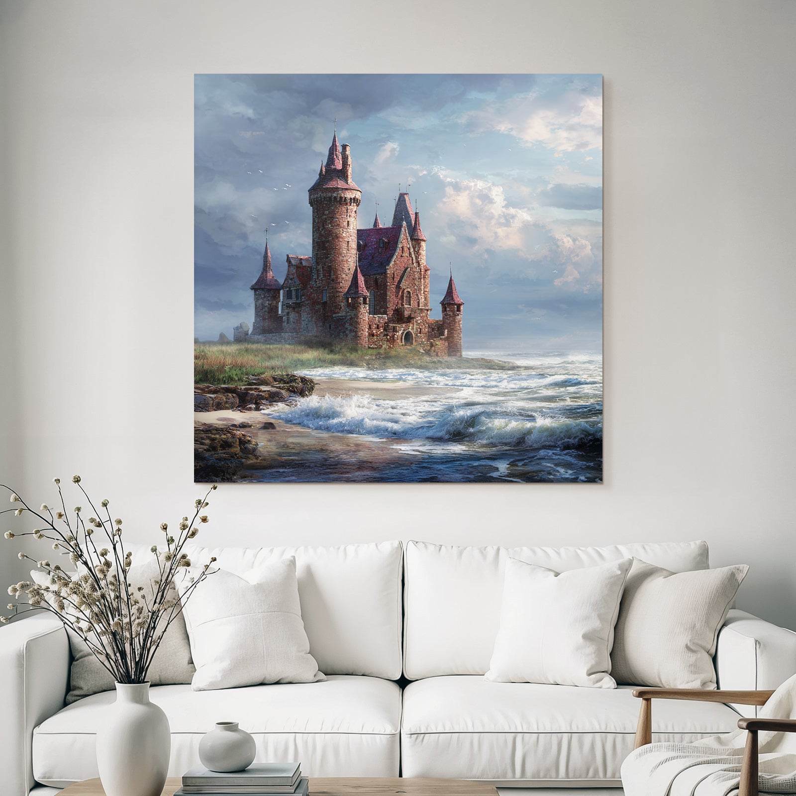 Castle by the Sea with Doors and Clouds Drama Fantasy World