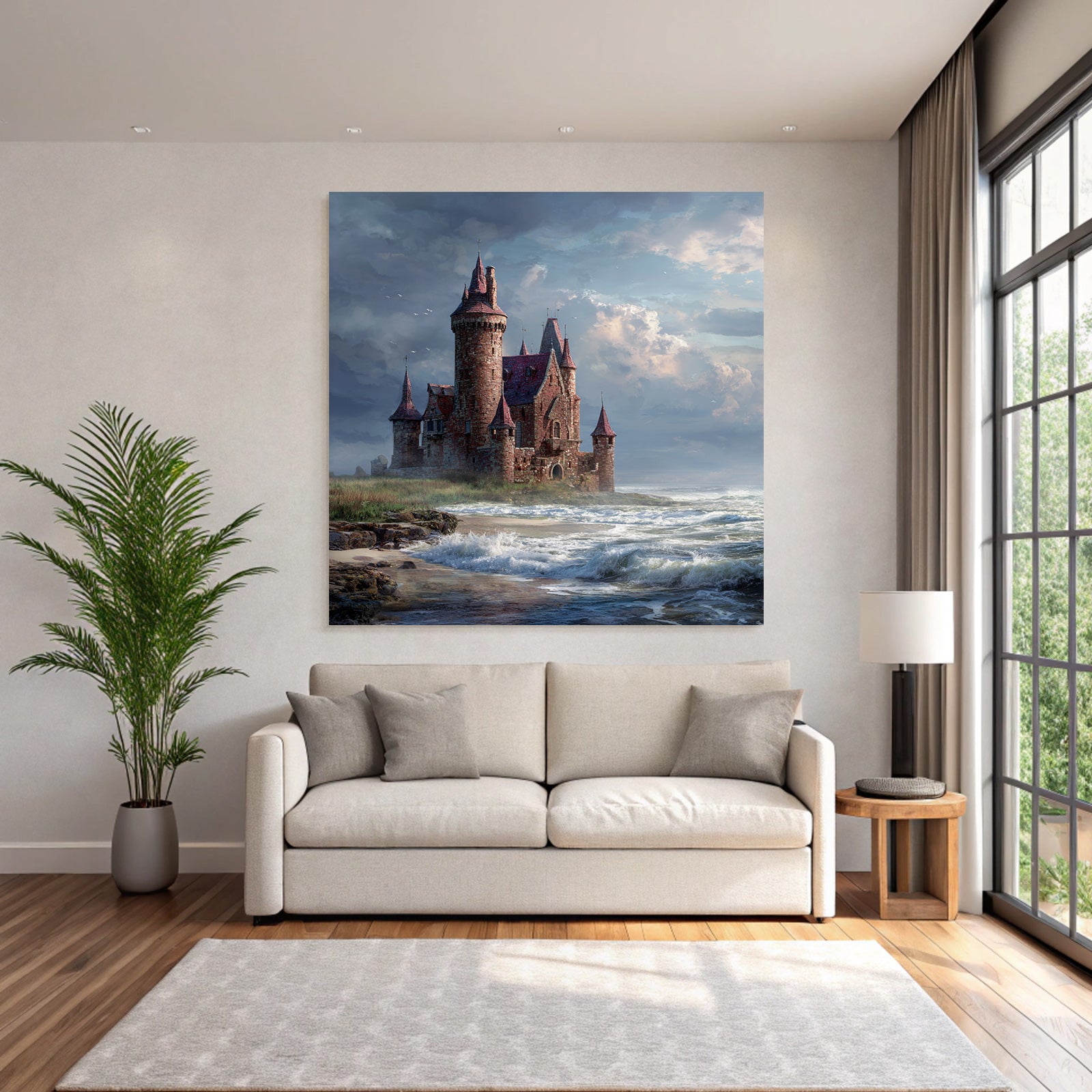 Castle by the Sea with Doors and Clouds Drama Fantasy World