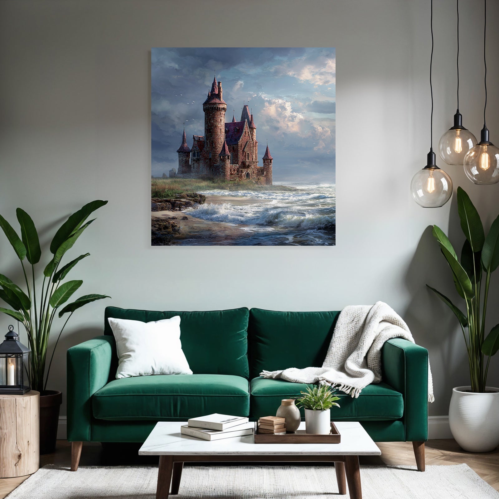 Castle by the Sea with Doors and Clouds Drama Fantasy World