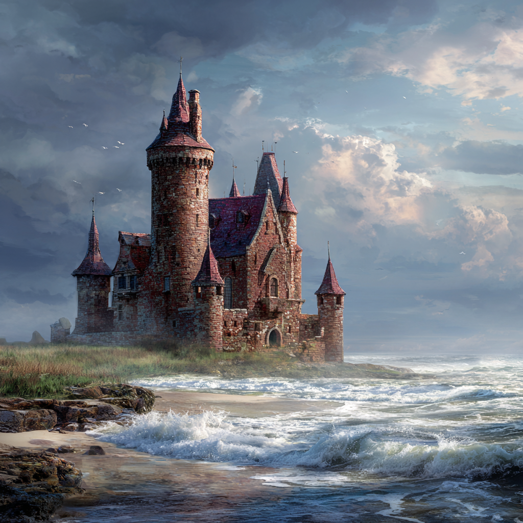 Schloss Am Meer Mit Türen Und Wolken Drama Fantasiewelt | Scloesser und Burgen | Architektur