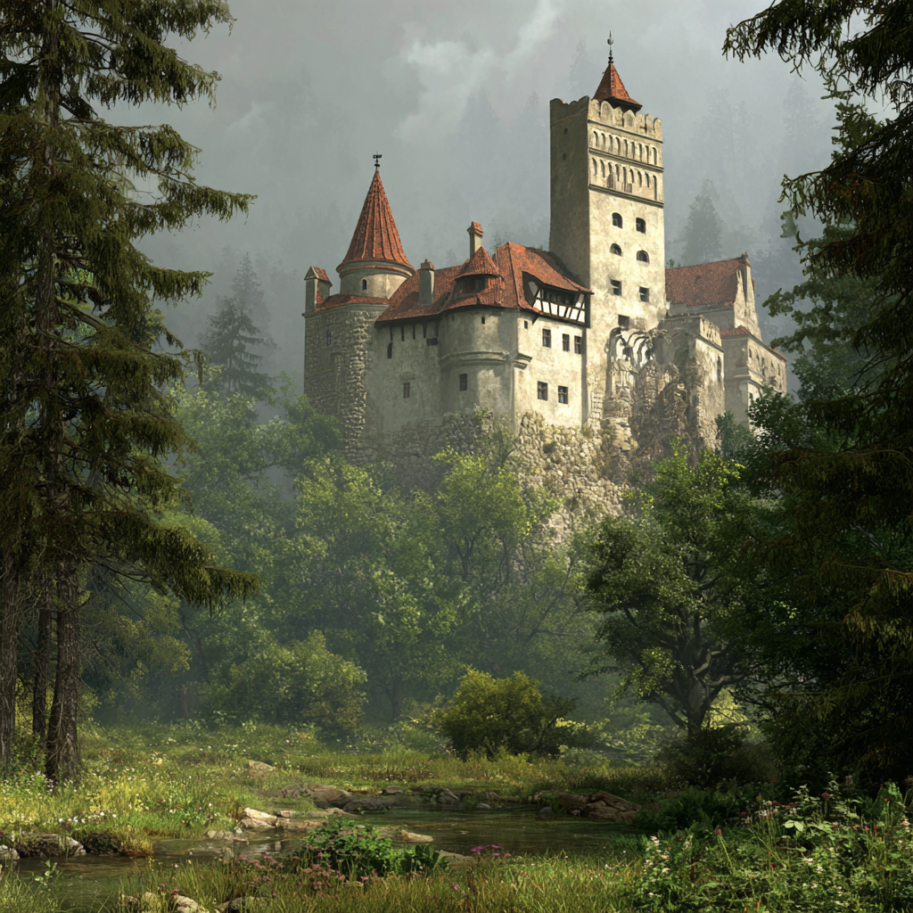 Schloss Im Grünen Landscape Mit Nebel Und Bäumen | Scloesser und Burgen | Architektur