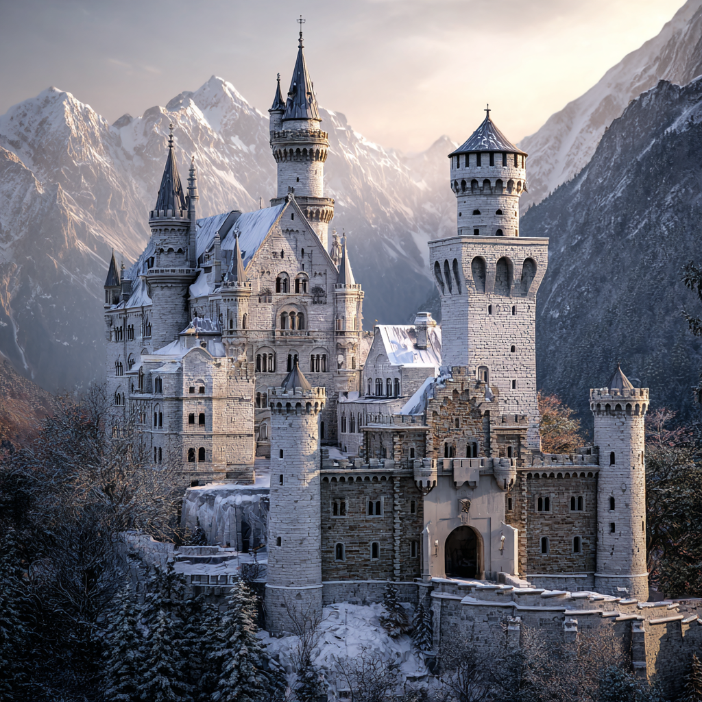 Schloss Im Schnee Umschlungen Von Bergen Und Bäumen | Scloesser und Burgen | Architektur