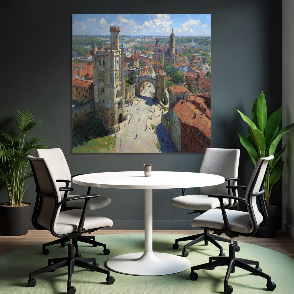 Vibrant Impressionist Painting Cityscape With And Green Sky