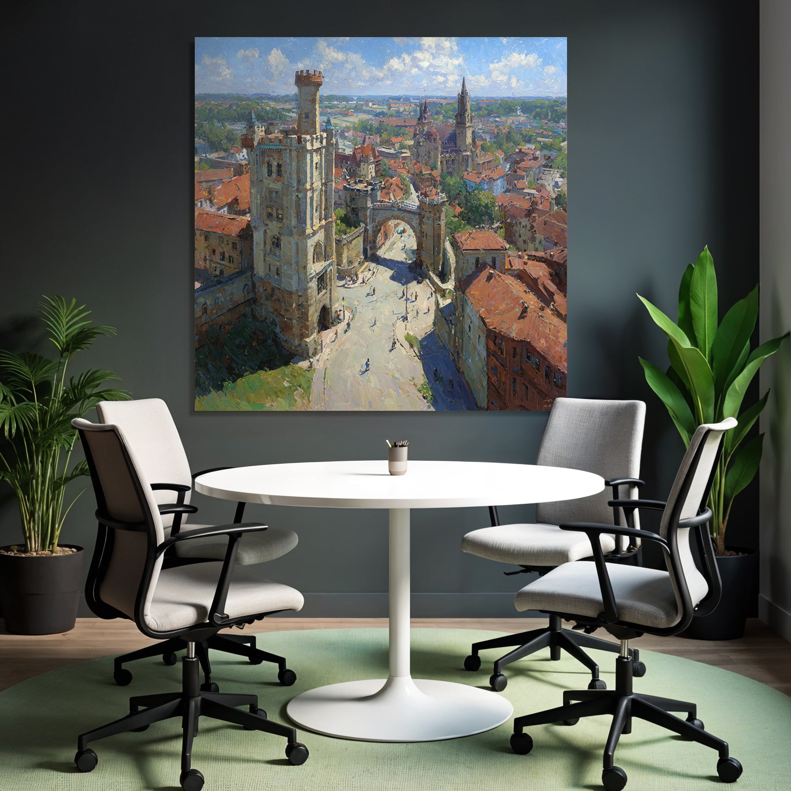 Vibrant Impressionist Painting Cityscape With And Green Sky